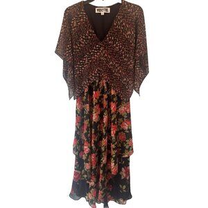 Vicky Tiel Layered Floral Maxi Dress Small Boho Hippie Artsy Maximalist Feminine